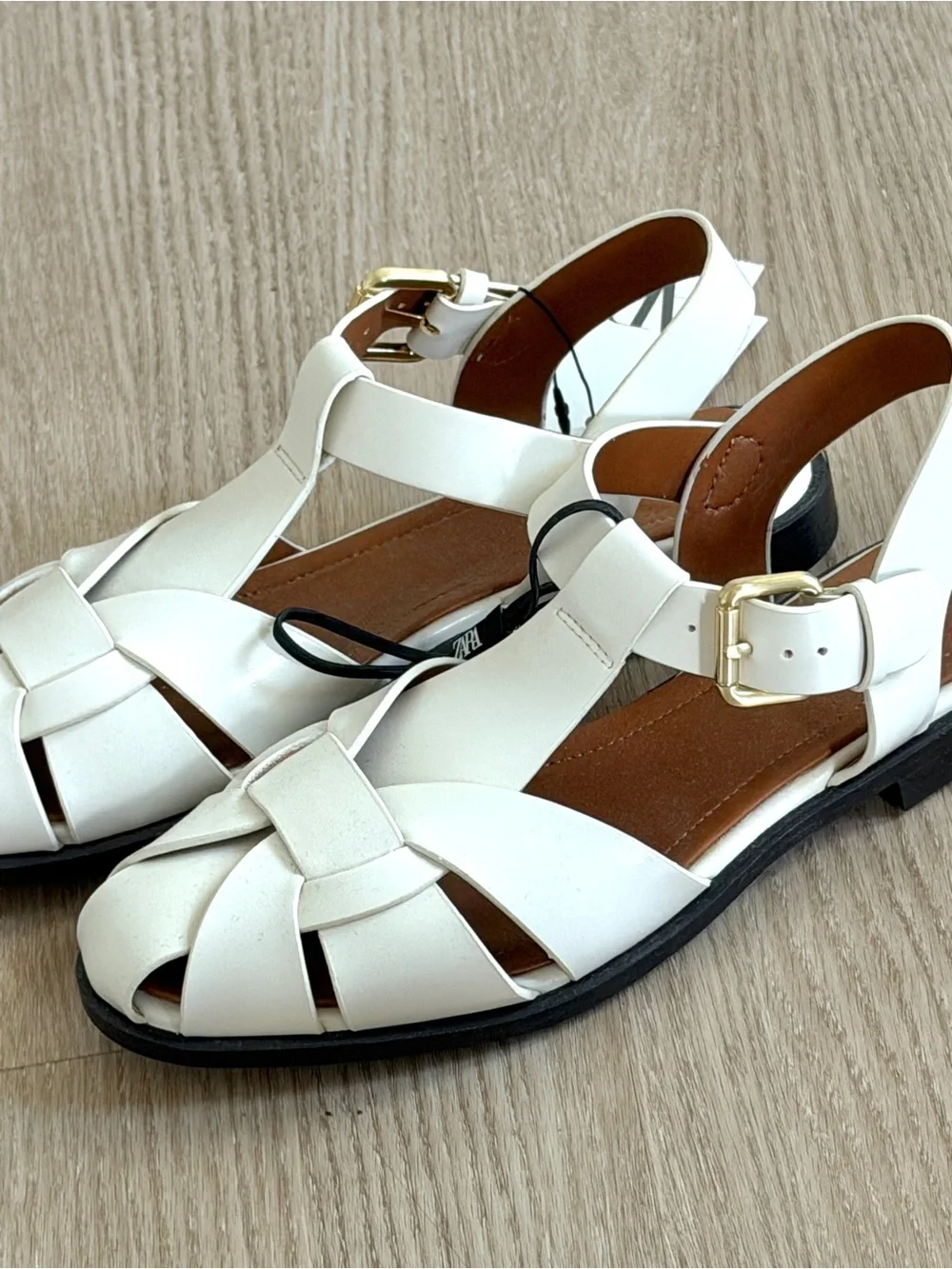 ZARA Size 37 Cream Woven Fisherman Sandals With Gold Buckle - Picture 4 of 6